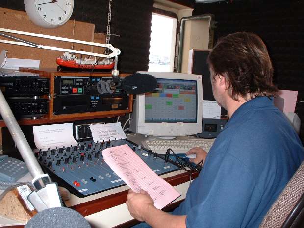 Rob Ashard in studio on Ross Revenge in Tilbury