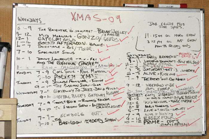 White Board of Christmas schedule