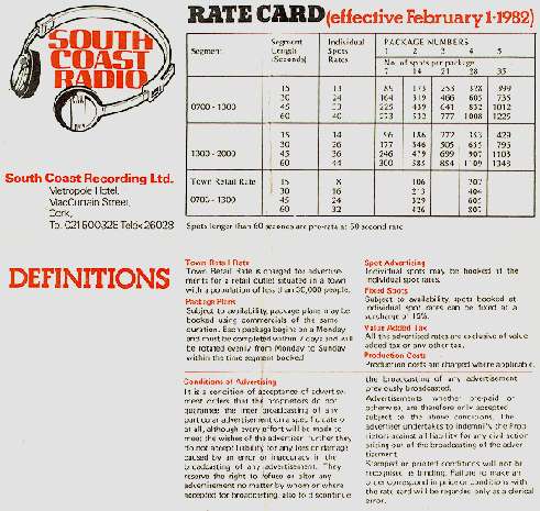 SCR Rate Card detail
