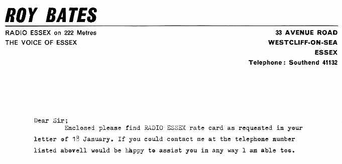 Roy Bates Letter Head