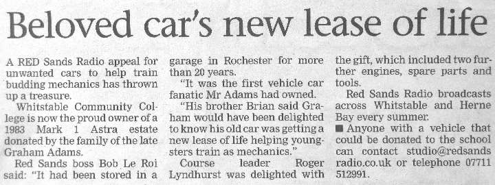 Whitstable Times article Thursday 29th November 2011