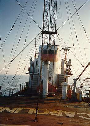 Ross Revenge rear deck looking forward to mast & funnel