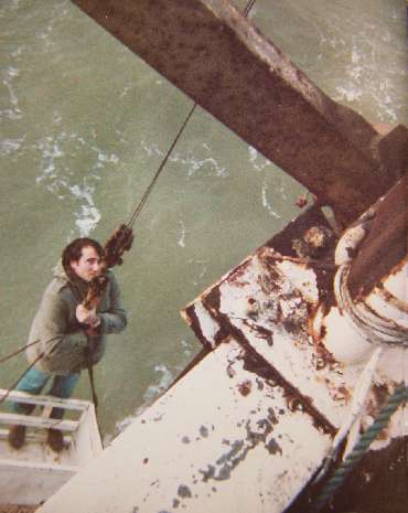 Michael Bates on the hoist up to the platform