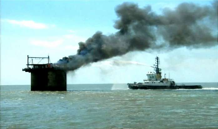 Sealand on Fire with Fire Tug in action
