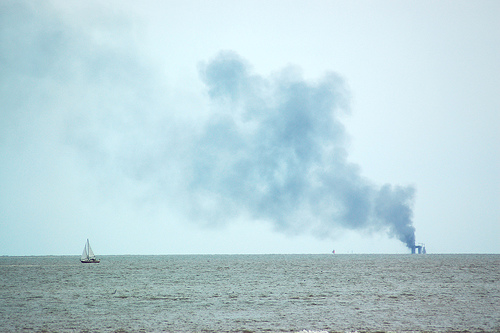 Smoke rises from Sealand seen from Felixtowe