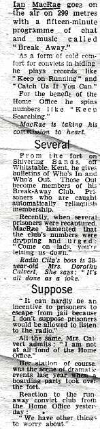 Press Cutting Prisoners listen to Radio City