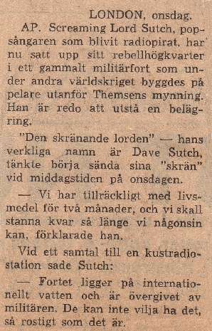 Swedish Report on Radio Sutch