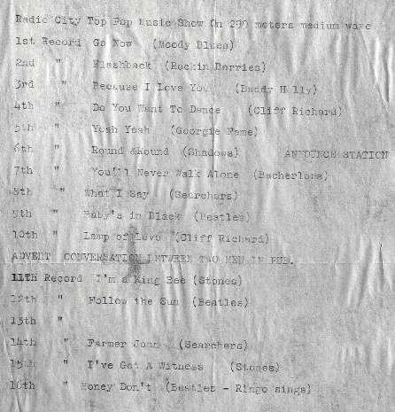 Radio City play-list from 1965