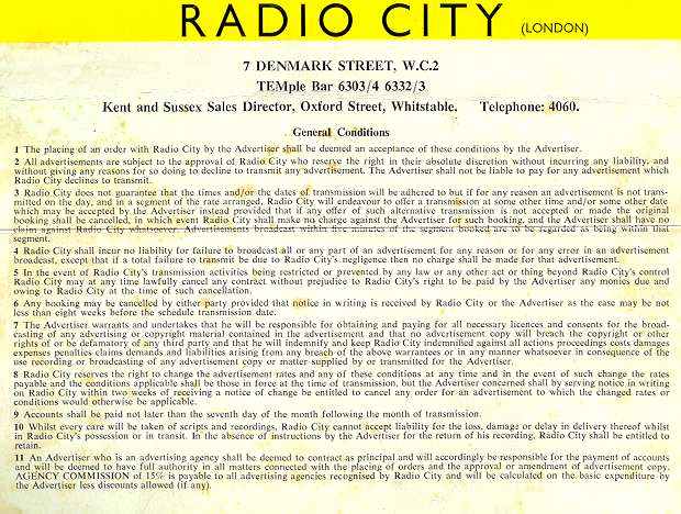 Radio City Rate Card 1965
