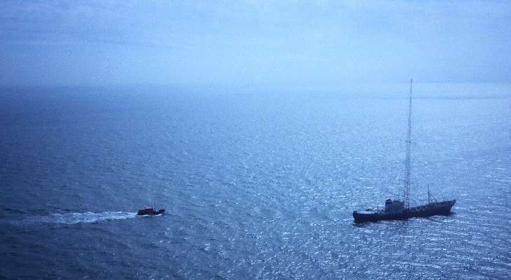 Police boat approacing Ross Revenge