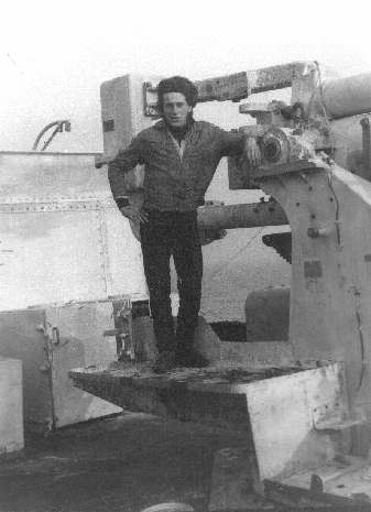 Guard John Boulter by a 3.7" gun