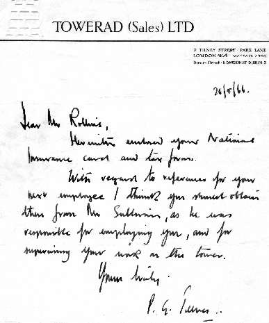 Letter to Bill Rollins from Peter Jeeves
